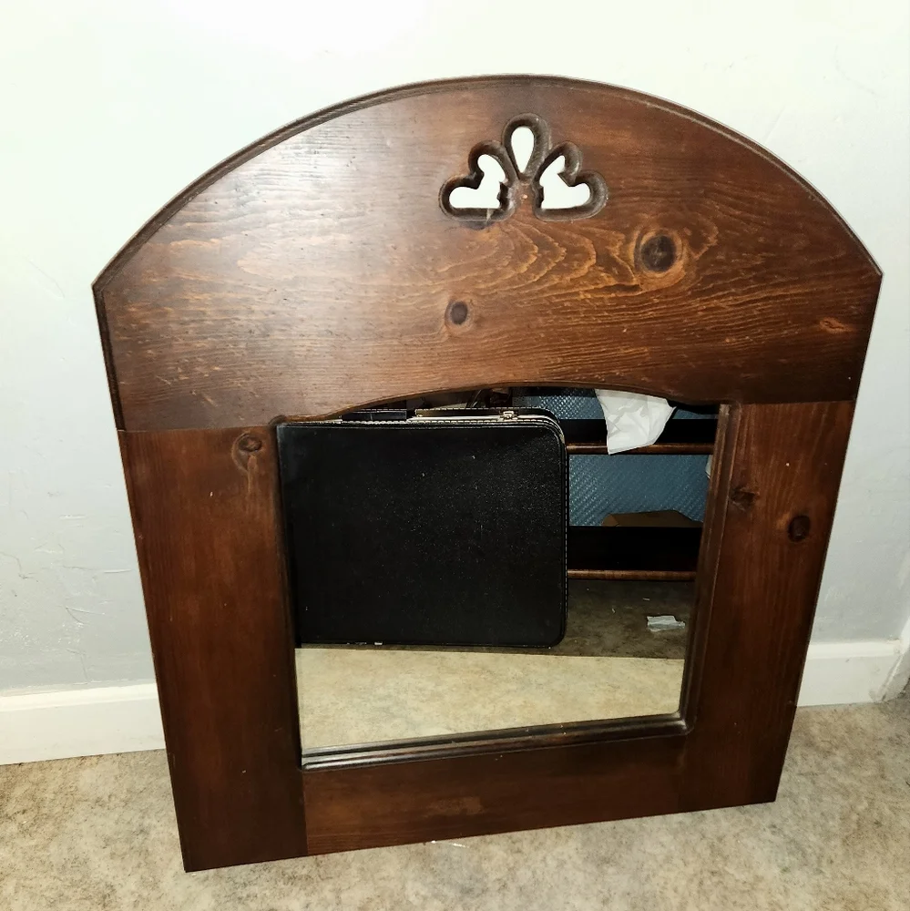 Antique Vintage 1940s 1950s Wooden Carved Wall Mirror